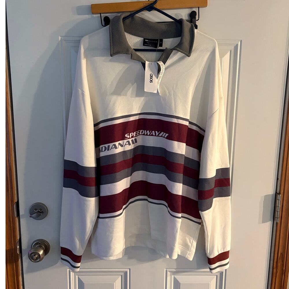 ASOS DESIGN longsleeve oversized polo “Indiana Speedway" graphic size medium NWT
